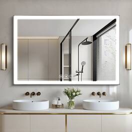 Boyel Living - 48 by 32 Inch LED Bathroom Mirror with Brushed Aluminum Frame Copper Free Silver Glass