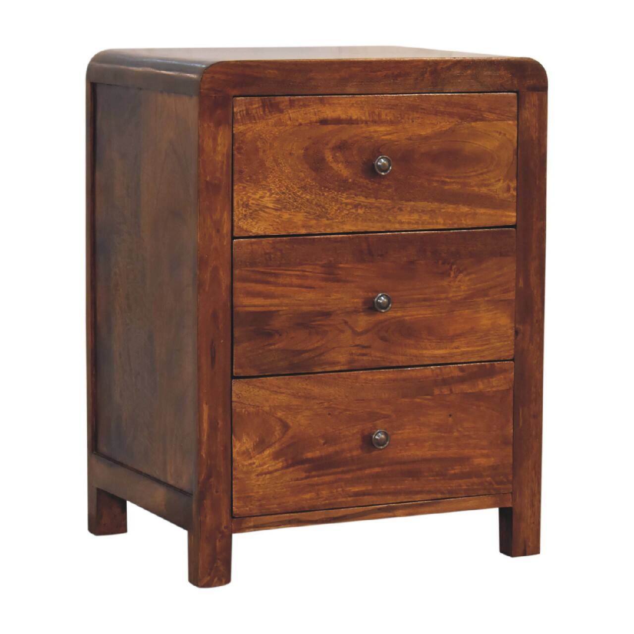 Back. Artisan Furniture - Artisan Furniture Solid Wood Naya Nightstand, 3 Drawers, Dark Brown - Chestnut.