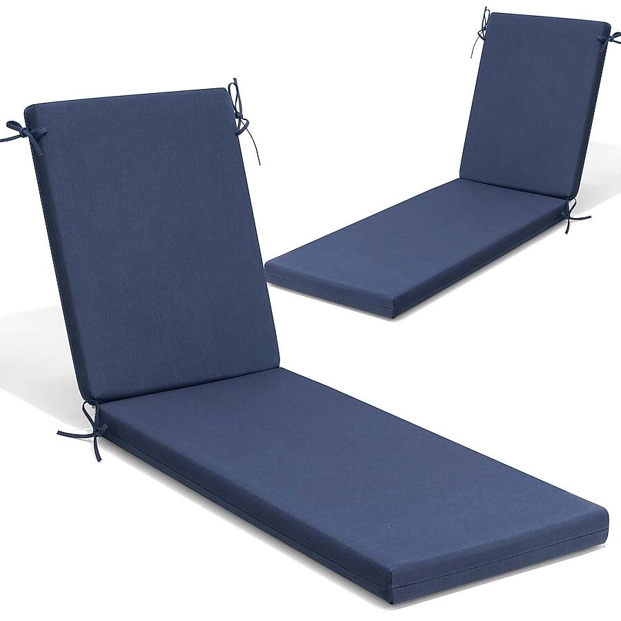 Front. Crestlive Products - Crestlive Products 2pc 72in Outdoor Water Resistant Chaise Lounge Chair Cushion with Ties Navy Blue Patio lounge cushion - Navy.