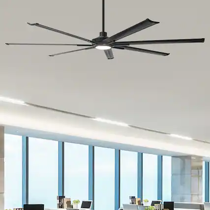 Front. Parrot Uncle - 100-inch Indoor/Outdoor Integrated LED Industrial Large Ceiling Fan with Light and 7 Aluminum Blades - Black.