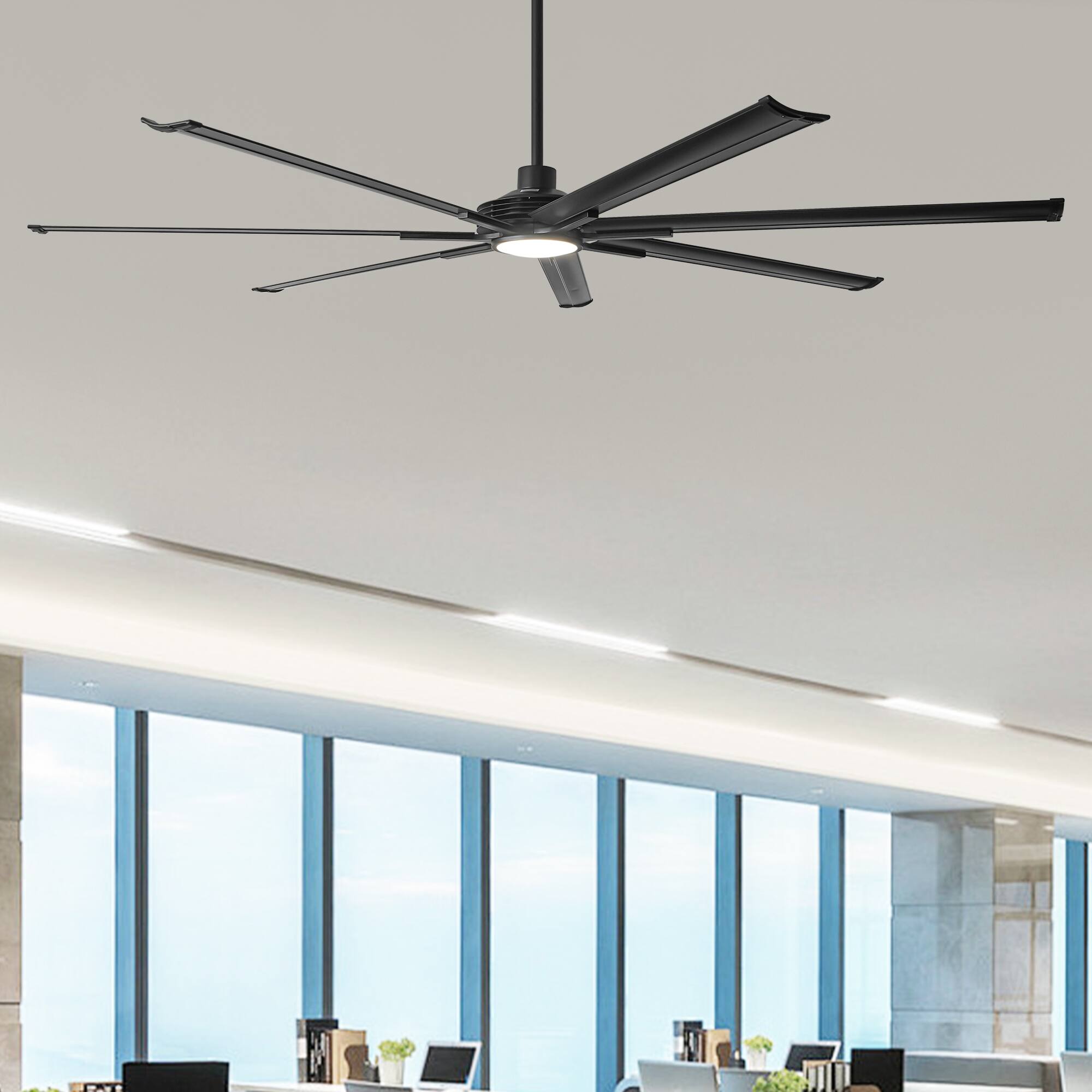 Parrot Uncle - 100-inch Indoor/Outdoor Integrated LED Industrial Large Ceiling Fan with Light and 7 Aluminum Blades - Black