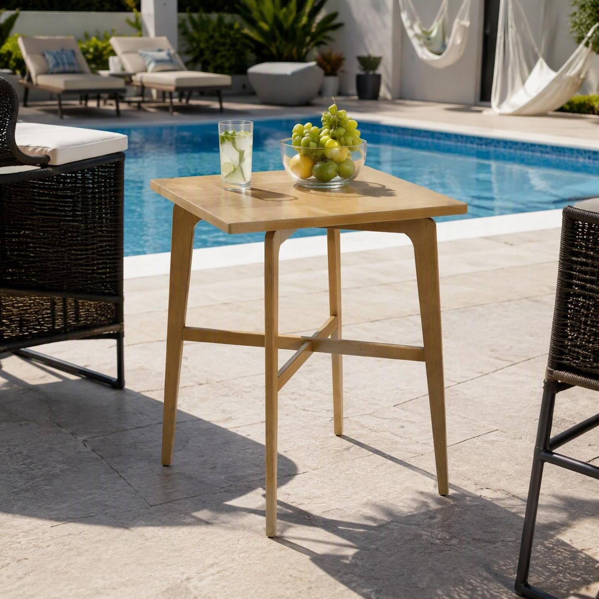 Alt View 1. RYHNUYNE - 31" High Natural Round Wooden Bar Table, Counter Height Dining Table for Kitchen, Dining Room & Home Bar - Natural.