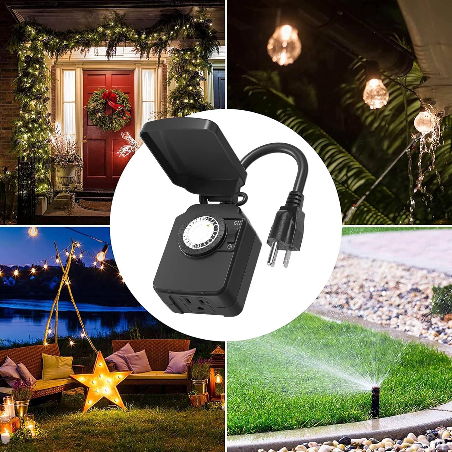Alt View 5. BN-LINK - BN-LINK 24-Hour Outdoor Mechanical Timer, Waterproof, 1 Grounded Outlet, 15A/1⁄2HP, for Lights & Garden, ETL Listed - Black.