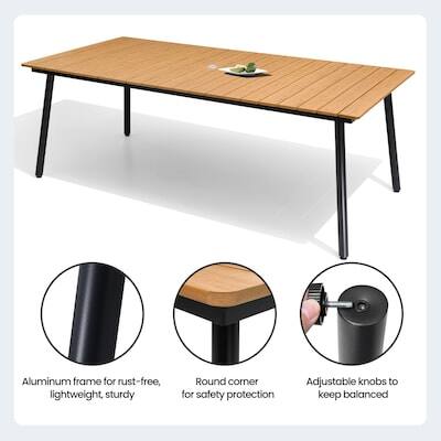 Aluminum frame for rust-free, lightweight, sturdy  
Round corner for safety protection  
Adjustable knobs to keep balanced