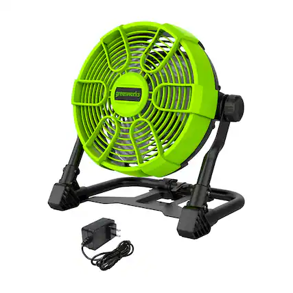 Front. Greenworks - Greenworks 24V 10" (5-Speed) Fan (500 CFM), Hybrid (AC / DC), AC Charger Included (Battery Not Included) - Green.