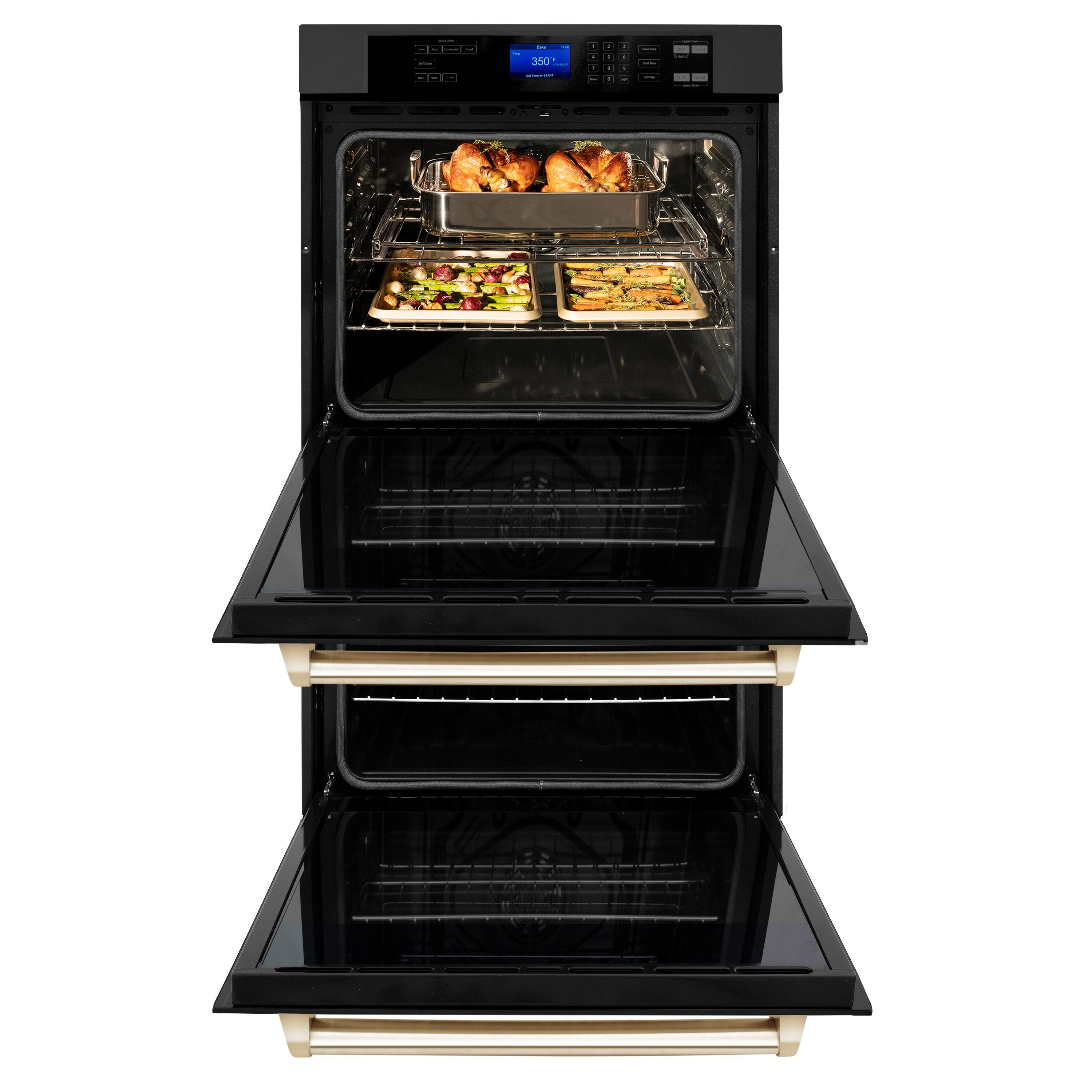 Alt View 1. ZLINE - 30" Autograph Edition Double Wall Oven with Self Clean and True Convection in Black Stainless Steel and Polished Gold - Multicolor.