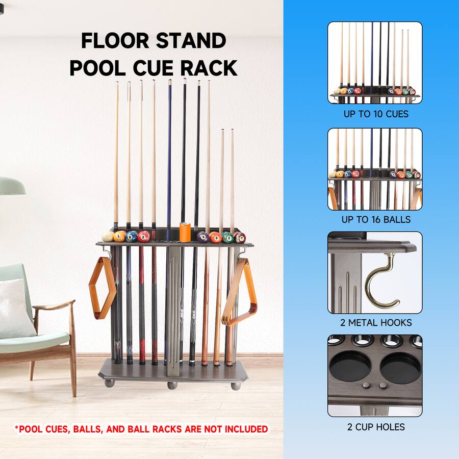 GSE Games & Sports Expert Wood 10 Floor Stand Pool Cue Rack Only Holds ...