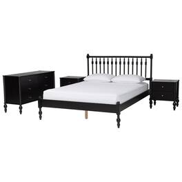 Baxton Studio - Callison Spindle 4-Piece Bedroom Set - Platform Bed with Matching Dresser and 2-Drawer Nightstands, Full - Black
