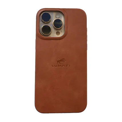 Front. LUMAZI - Handmade, Full Grain Leather, MagSafe iPhone 16 Pro Case - Sienna.