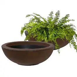 Sunnydaze - 20.75 in Percival Round Polyresin Outdoor Planter - 2pk - Rust