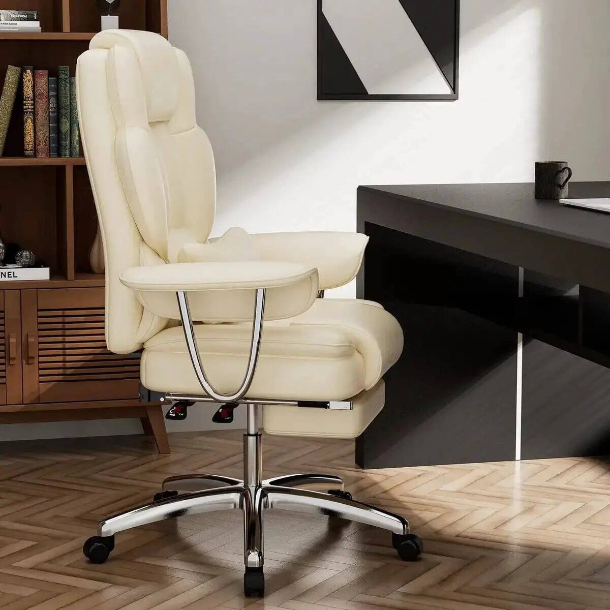 Alt View 2. Platinum-Level - Premium Big and Tall Leather Executive Office Chair with Reclining High Back - Beige.