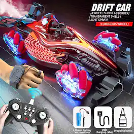 Loheer - F1 remote control car red RC racing toy car with tail spray music and light for kids outdoor play