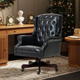 U-HOMY - High-Back Executive Wingback Office Chair – Ergonomic PU Leather Boss Chair with Swivel Base & Heavy-Duty Support - Black