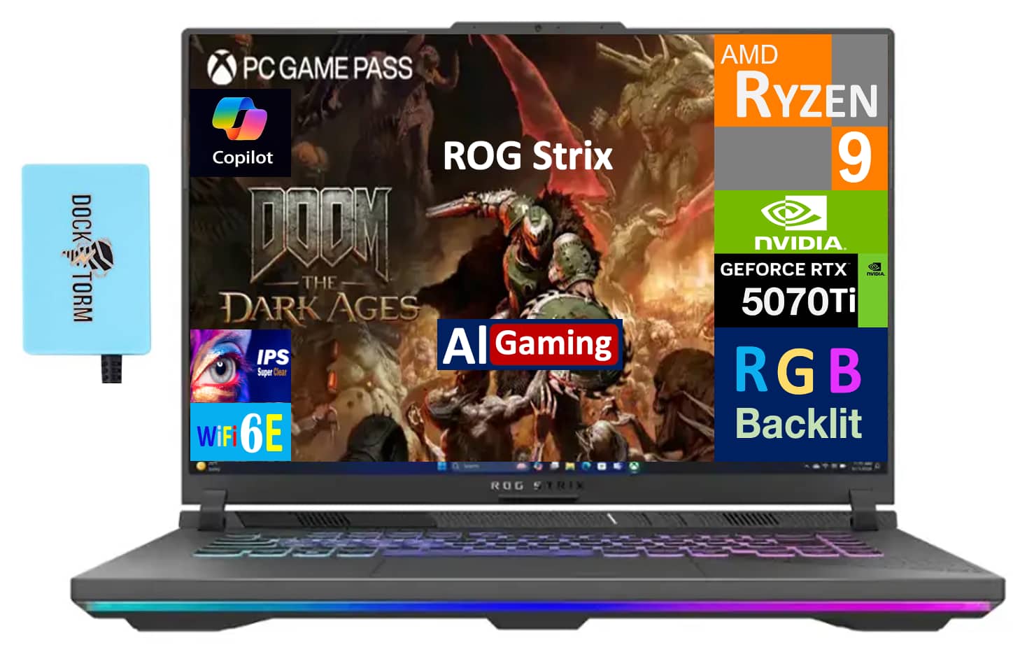 ASUS - ROG Strix G16 Laptop 16.0 WUXGA (AMD Ryzen 9 8940HX, 32GB DDR5, 2TB PCIe SSD, Win 11 Pro) w/USB Hub - Eclipse Gray