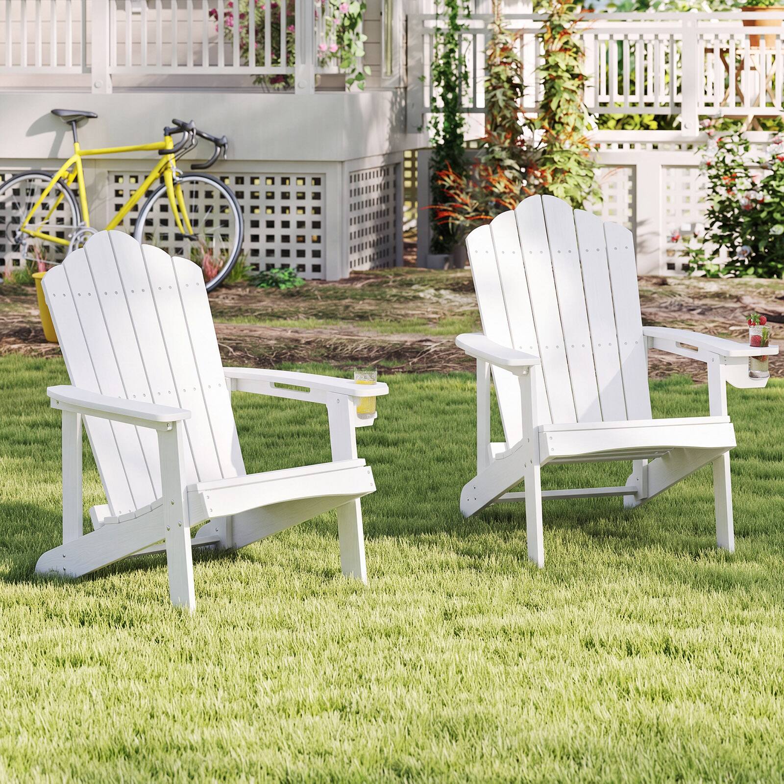 Alt View 1. Costway - Costway Patio Adirondack Chair Weather Resistant Garden Deck W/Cup Holder - White.
