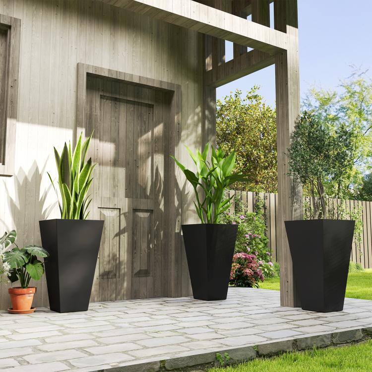 Alt View 2. PULUZ - Tall Planters for Outdoor Plants Set of 3, 28 In Taper Planters with Drainage Holes, Indoor Grande Plant Pots - Black.