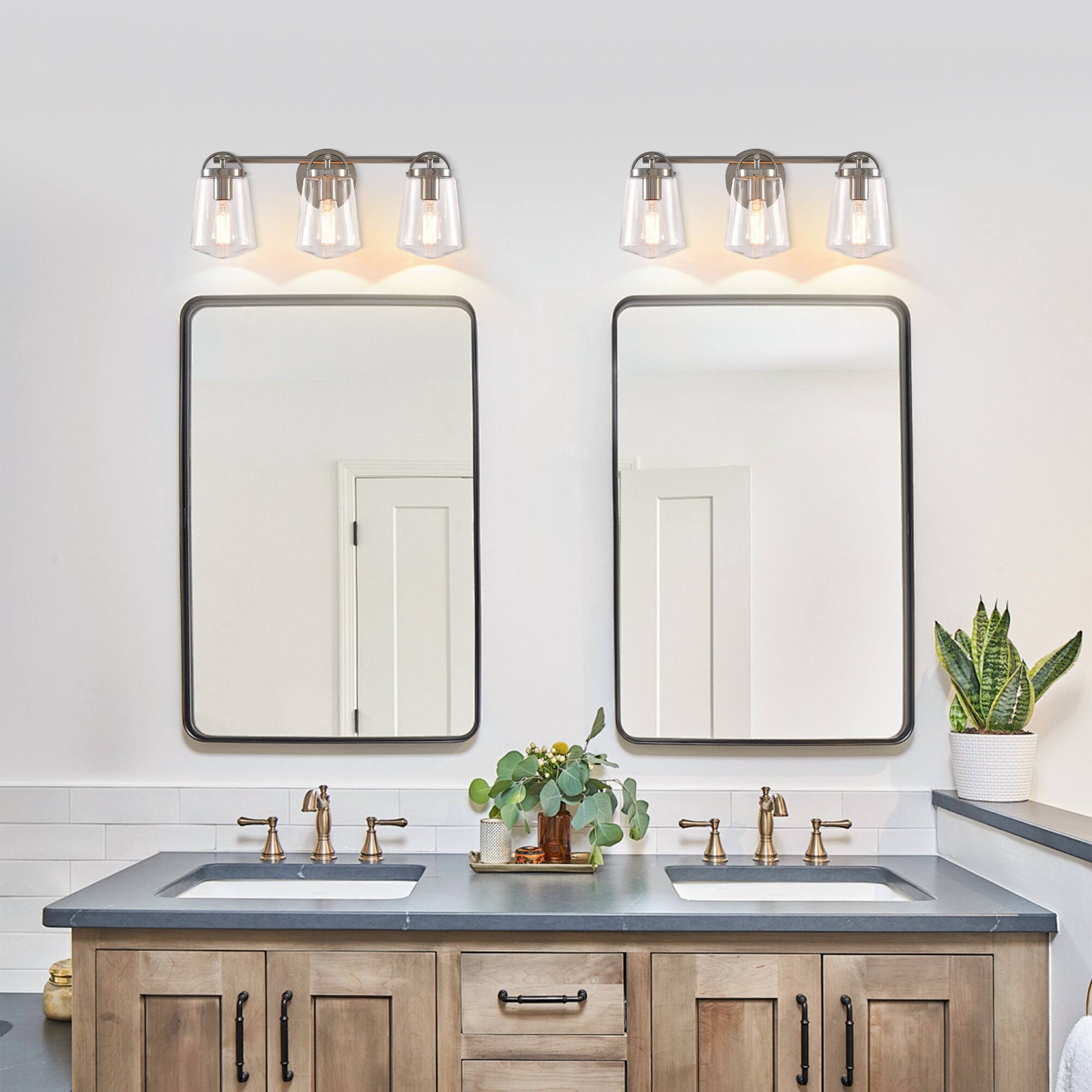 Left. Parrot Uncle - Modern Brushed Nickel 3-Light Glass Dimmable Bathroom Vanity Light Fixture - Brushed Nickel.