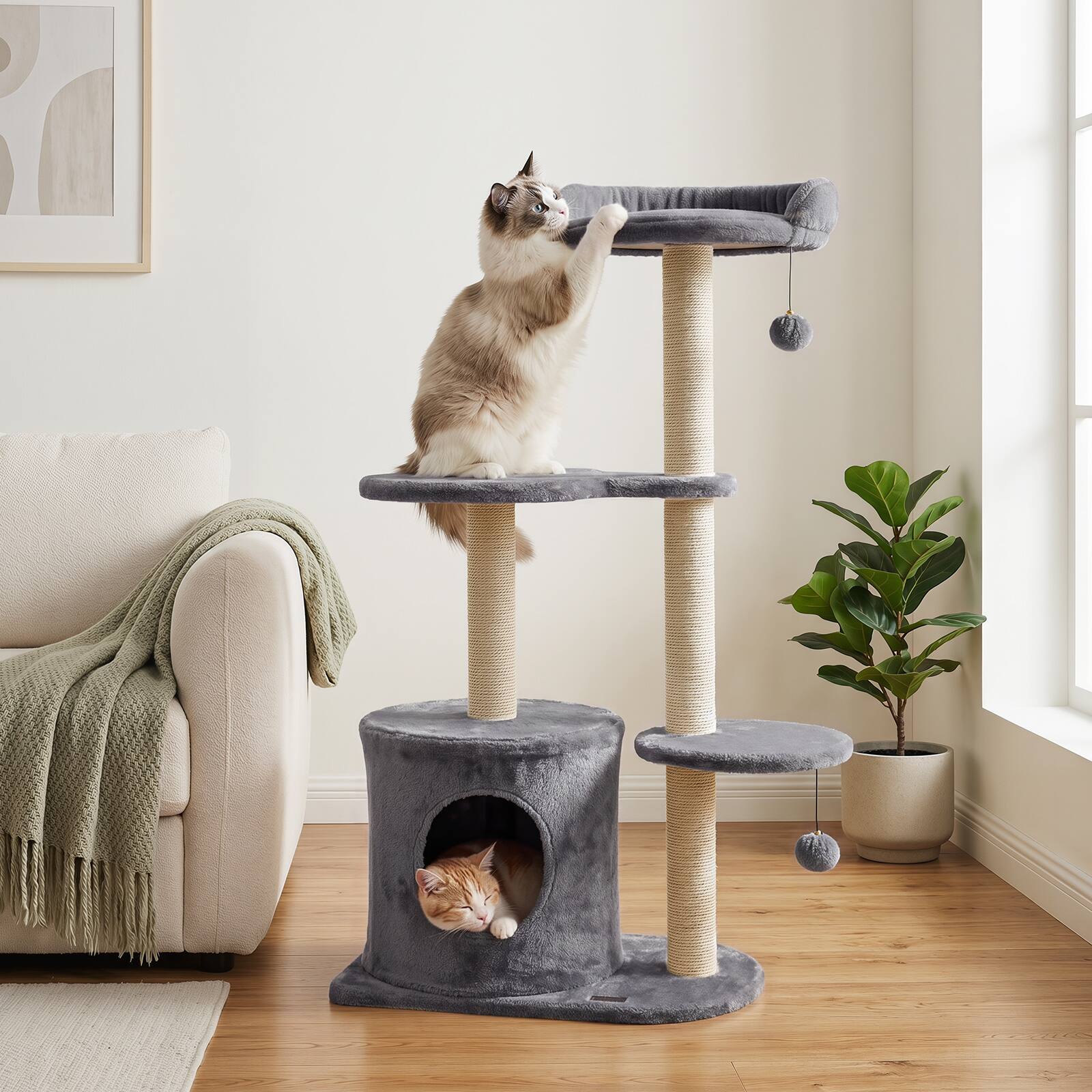 Alt View 3. Gymax - Gymax 43'' Cat Tree for Indoor Cats w/Condo Comfy Plush Perches Sisal Scratching Posts Gray - Gray.