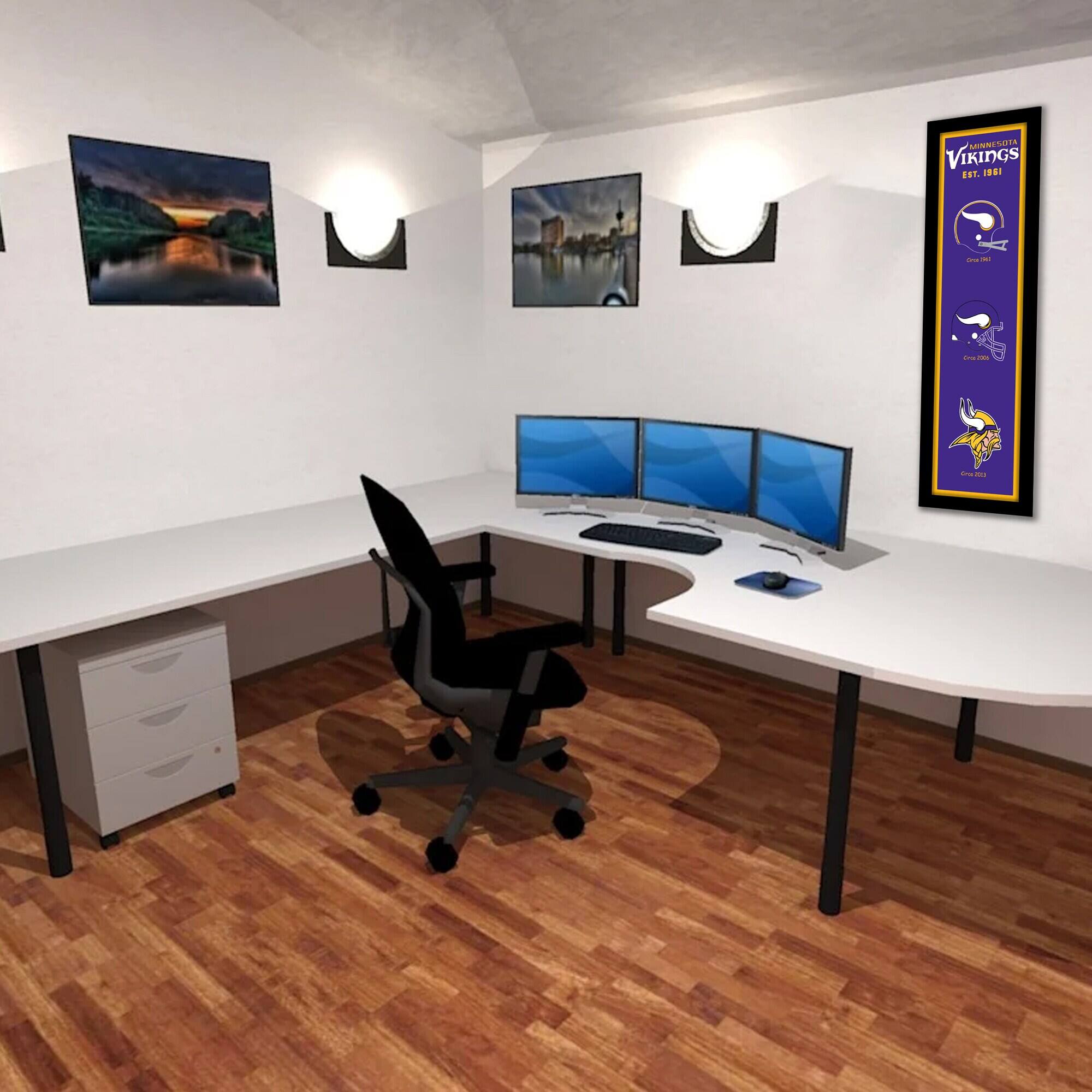 Alt View 1. Sporticulture - Minnesota Vikings 12" x 36" Heritage Framed Banner - Purple.