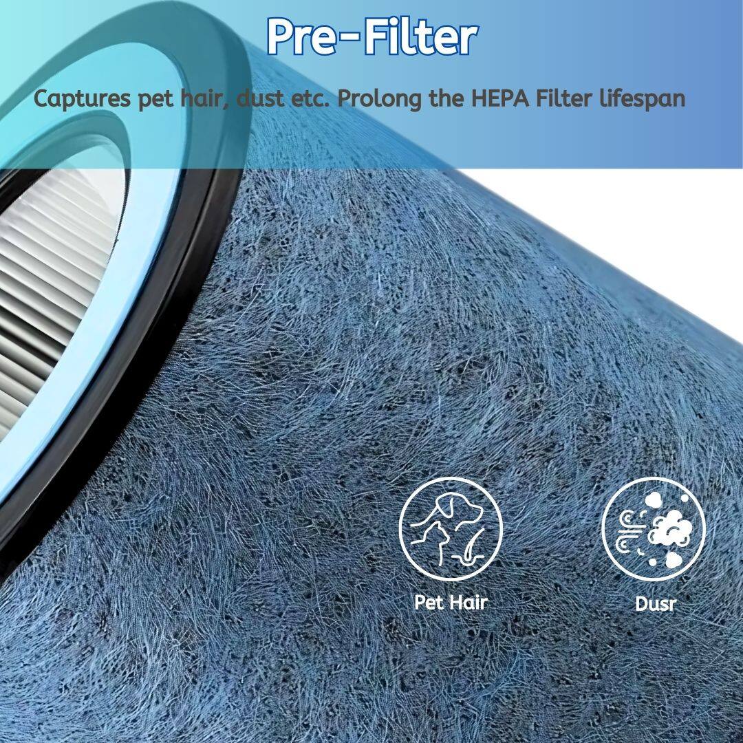 Pre-Filter Captures pet hair, dust etc. Prolong the HEPA Filter lifespan