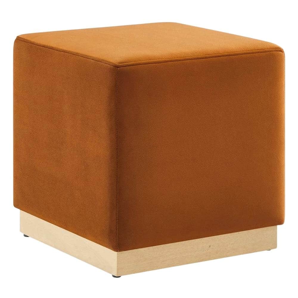 Outdoor Escape - Square Performance Velvet Ottoman In Neutral Tone With Plush Upholstery - Brown