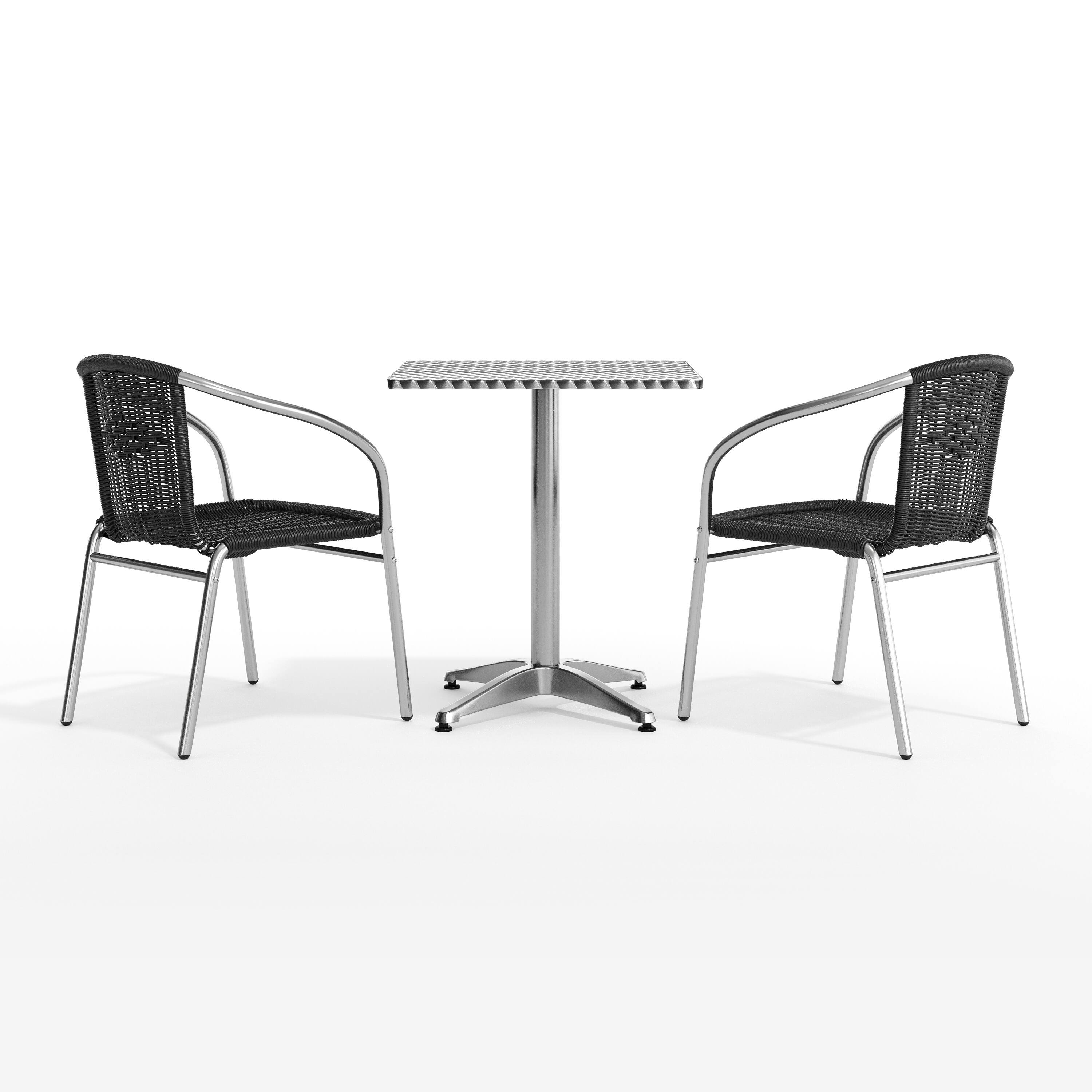 Alt View 8. Emma + Oliver - 23.5" Square Aluminum Garden Patio Table Set with 2 Rattan Chairs - Black.