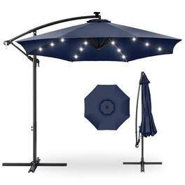 Best Choice Products - 10ft Solar LED Offset Hanging Outdoor Market Patio Umbrella w/ Adjustable Tilt - Navy Blue