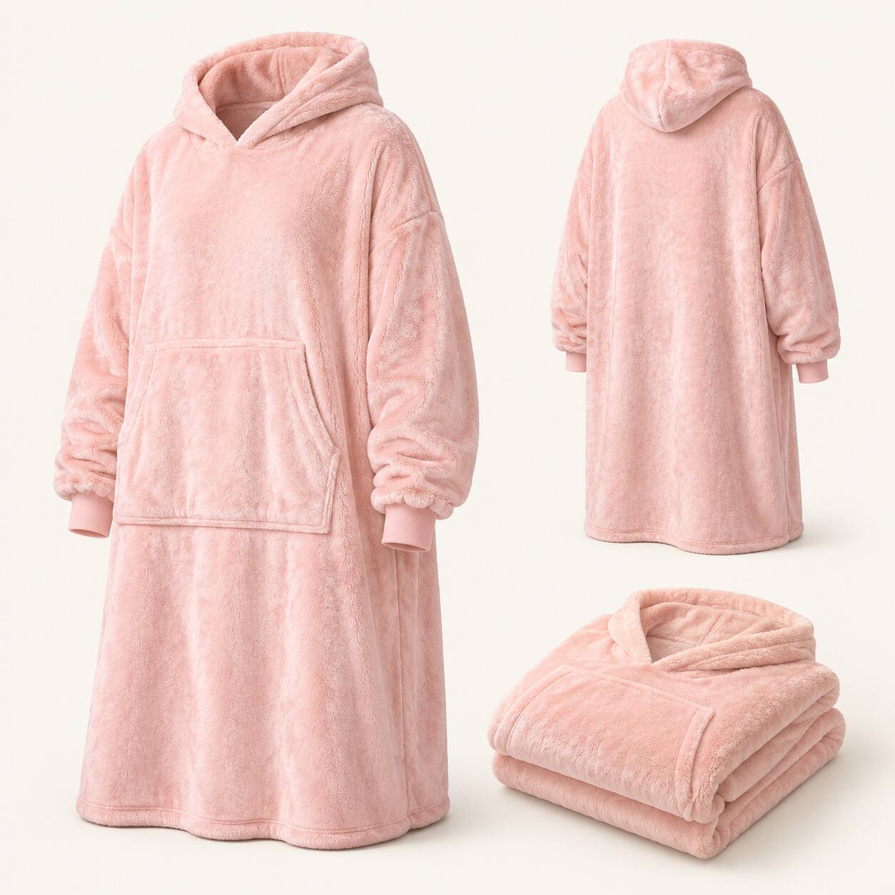 Back. Oumilen - Oversized Wearable Hoodie Blanket, 55.1 Inch XL Super Soft Flannel Hooded Blanket Sweatshirt with Pocket, Light Pink - Light Pink.