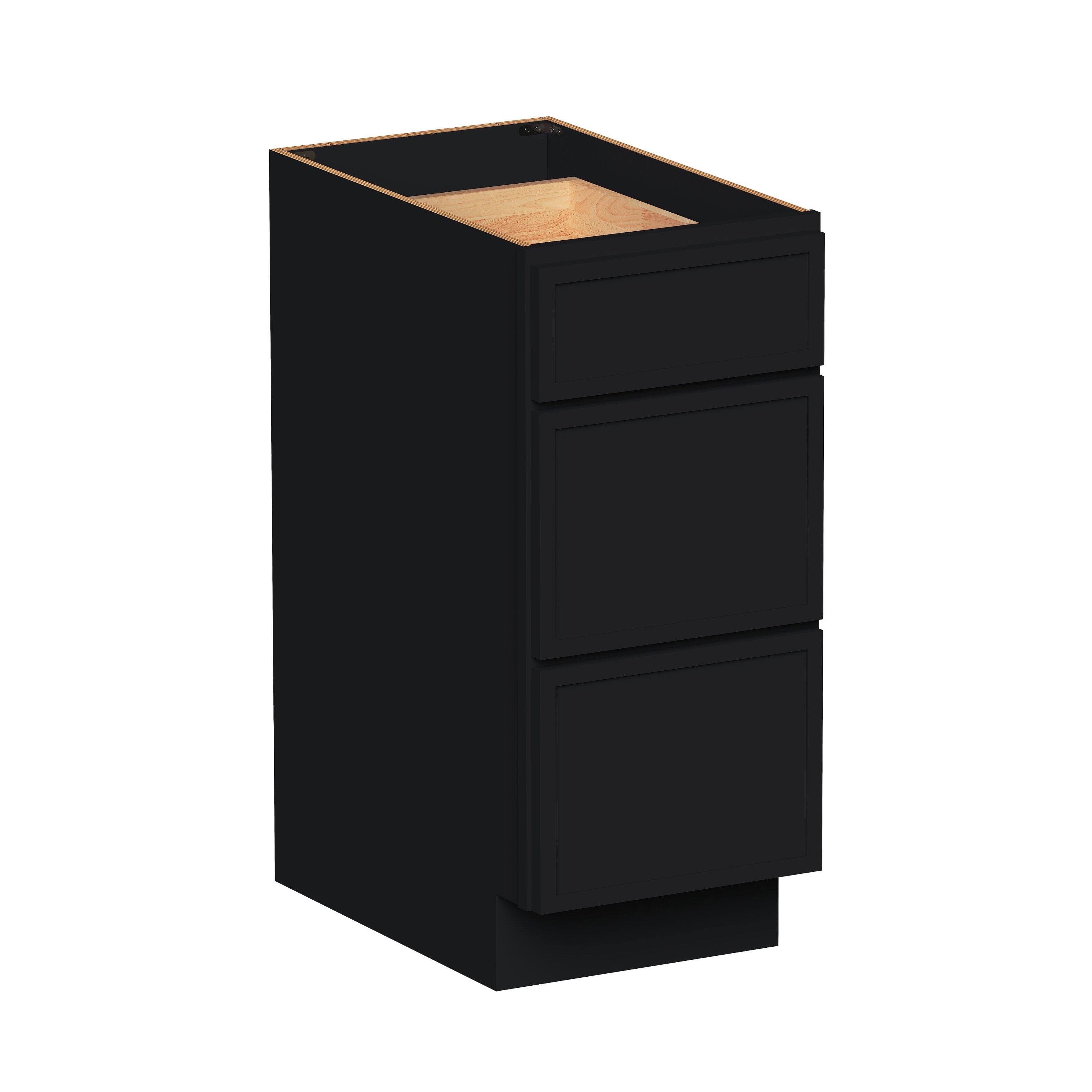 Front. Boyel Living - 15-in W x 34.5-in H x 24-in D Shaker RTA Kitchen 3-Drawer Base Cabinet with Soft-Close Drawers - Black.