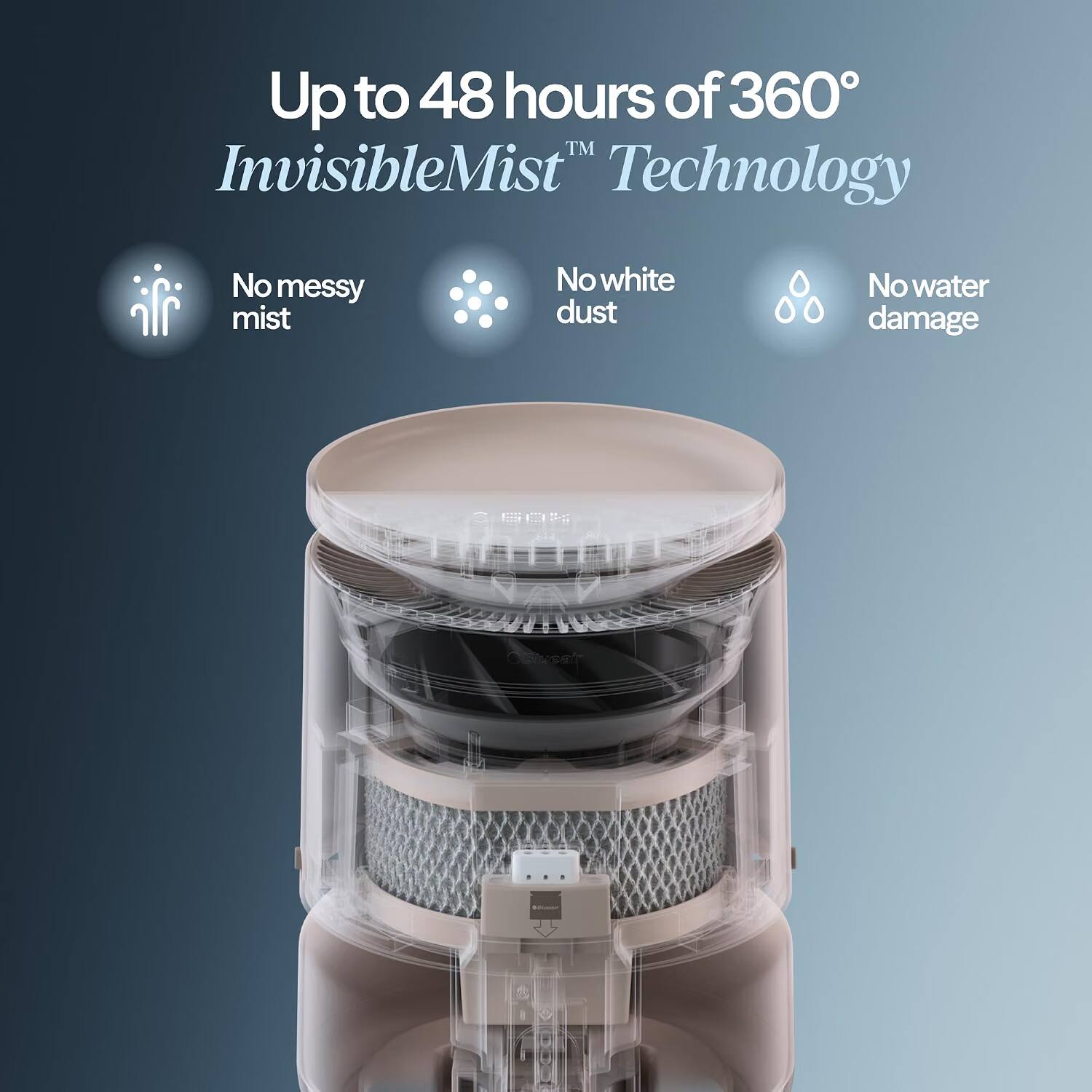 Up to 48 hours of 360° InvisibleMist™ Technology

No messy mist
No white dust
No water damage