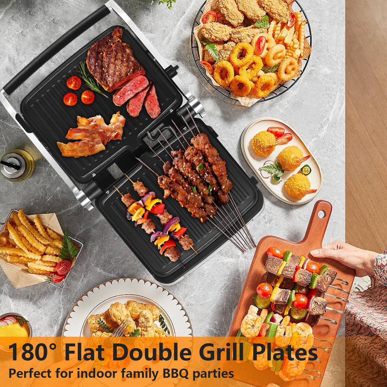 180° Flat Double Grill Plates Perfect for indoor family BBQ parties