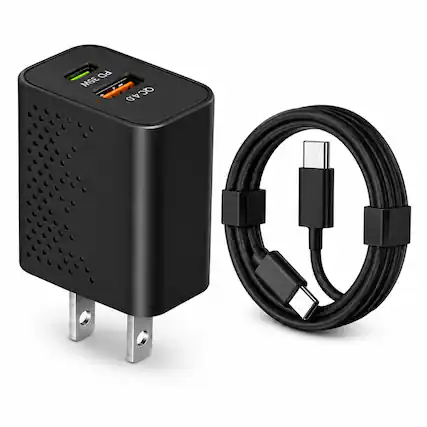 Front. Qixxronics - 35W USB-C Super Fast Charger with 3FT USB C Cable for Samsung Galaxy Z Fold 7 6 5 4 3, Z Flip 3 4 5 6 7, S26 S25 S24 S23 - Black.