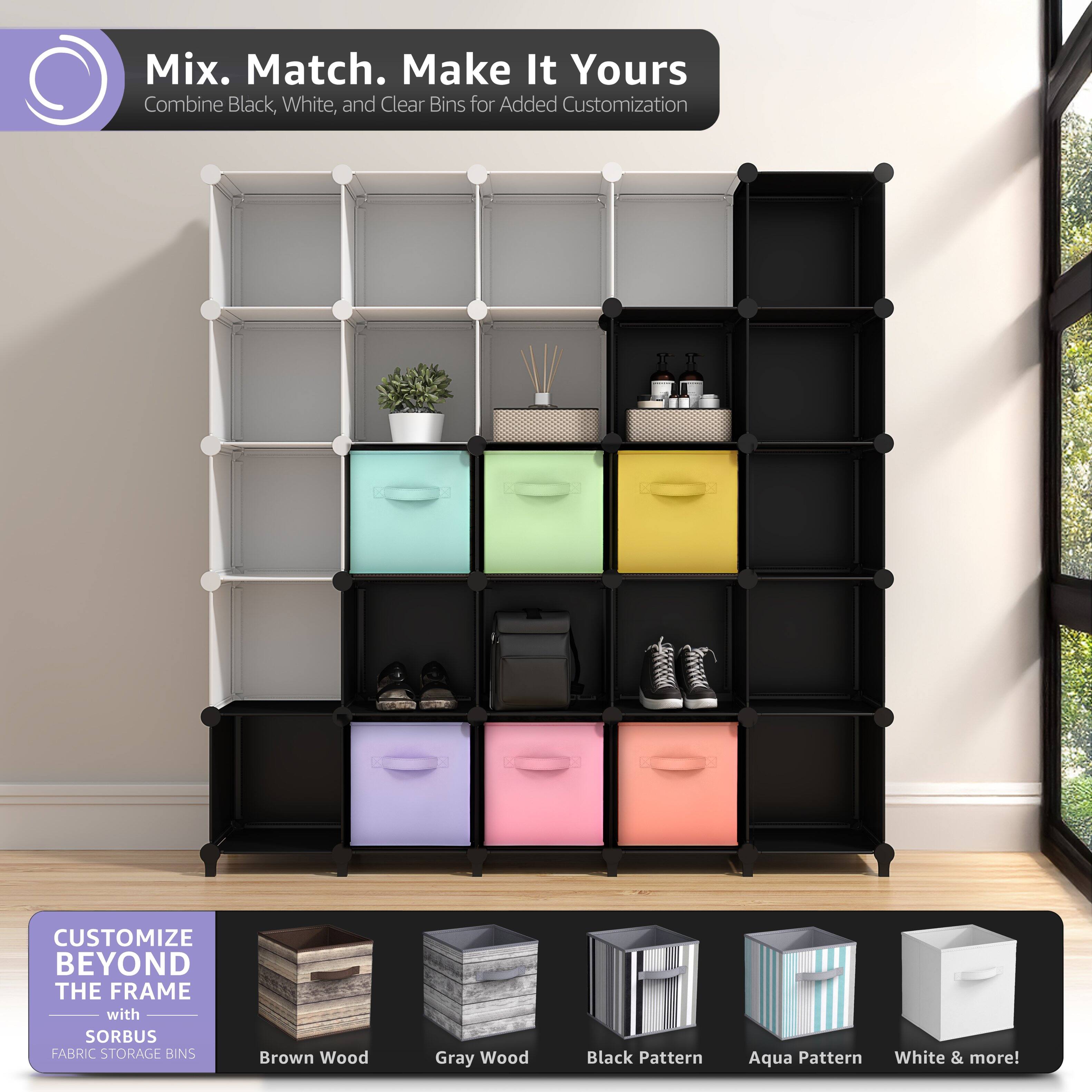 Mix. Match. Make It Yours  
Combine Black, White, and Clear Bins for Added Customization  

CUSTOMIZE BEYOND THE FRAME with SORBUS FABRIC STORAGE BINS  
Brown Wood  
Gray Wood  
Black Pattern  
Aqua Pattern  
White & more!