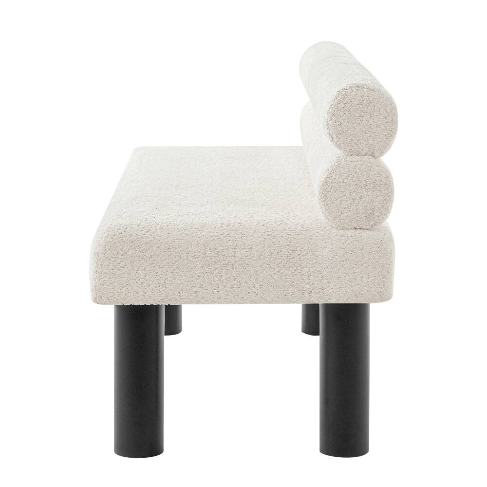 Alt View 4. Ropilly - Ropilly Beige Upholstered Dining Bench with Backrest, Fabric End of Bed Entryway Ottoman, Rubber Wood Legs - Beige.