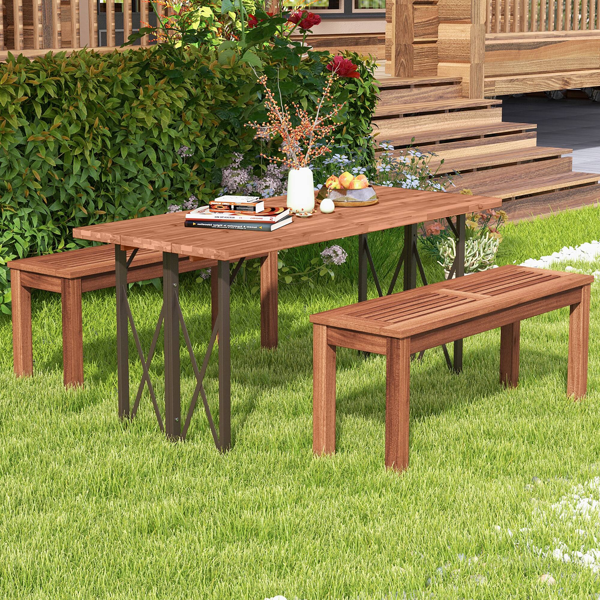 Alt View 3. Gymax - Gymax 2-Person Outdoor Bench Patio Bench w/ Slatted Seat Weather Resistant Solid Wood Frame - Natural.