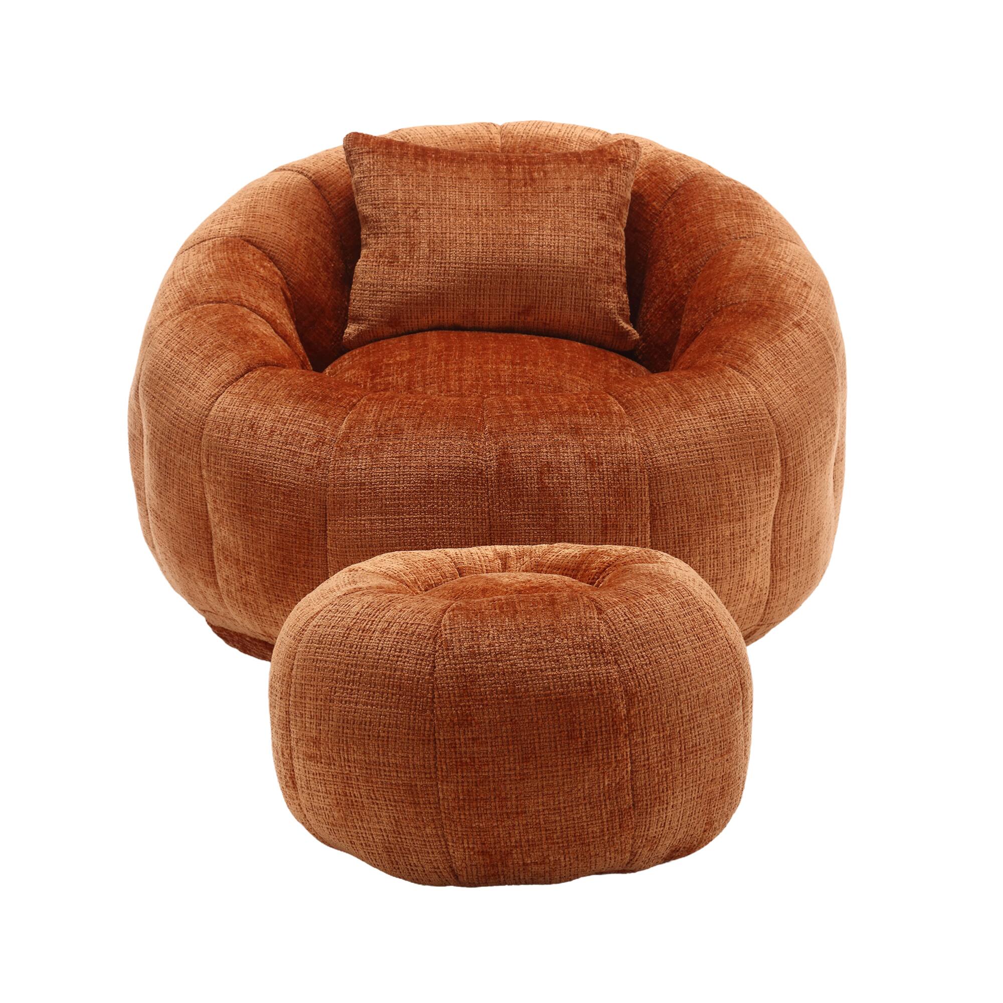 Alt View 9. GOODSILO - Modern Round Bean Bag Chair with Ottoman - Ultra Comfortable Lounge Sofa for Living Spaces - Orange.
