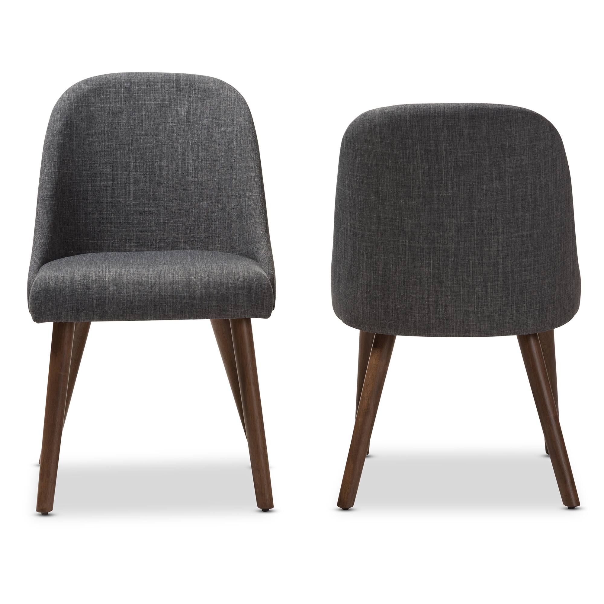 Angle. Baxton Studio - Set of 2 Cody Mid-Century Modern Dark Fabric Upholstered Walnut Finished Wood Dining Chairs - Dark Grey.