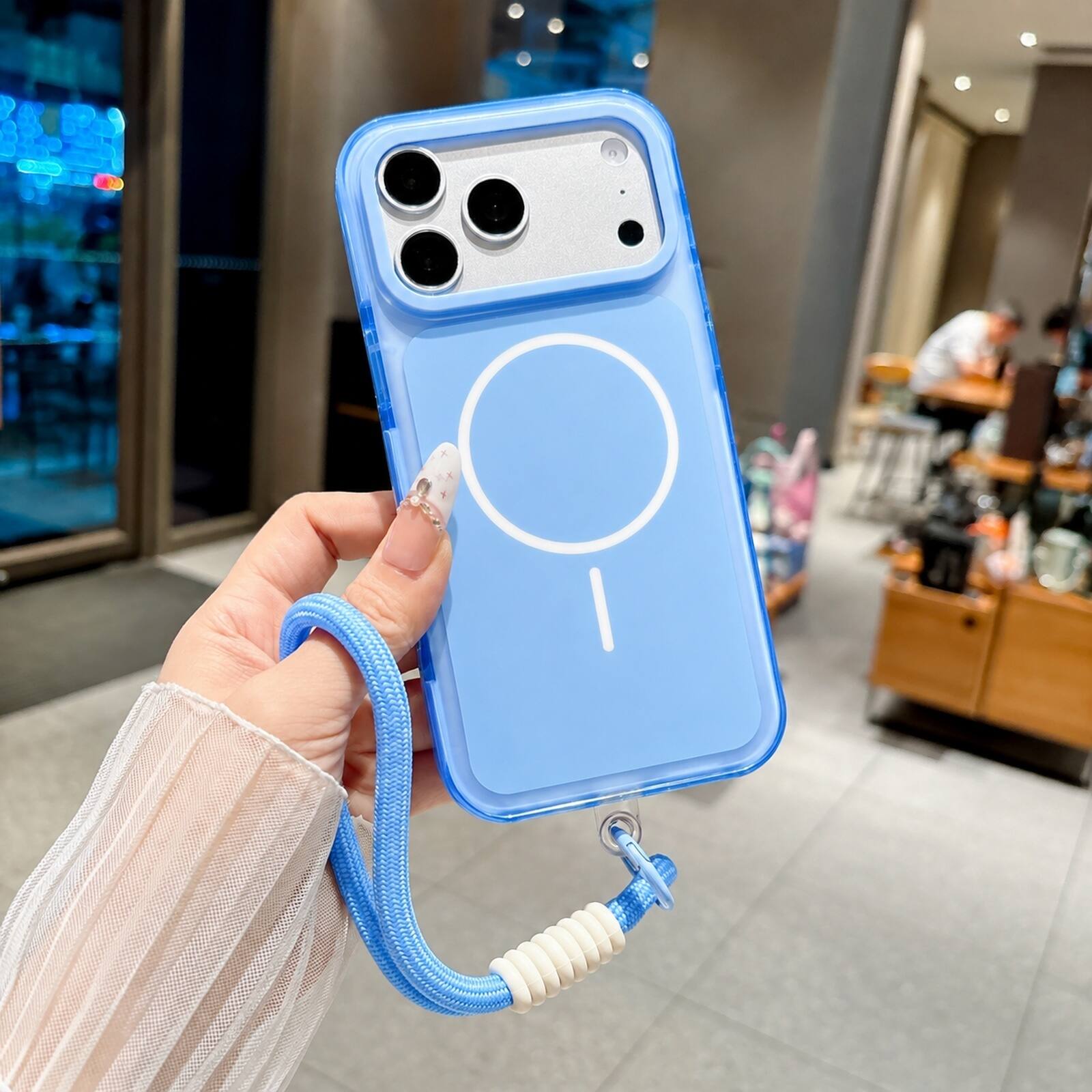 Alt View 1. Dteck - For iPhone 18 Pro Max Magnetic Case Compatible With Magsafe Shockproof Rugged PC Cover With Wrist Strap - Blue.