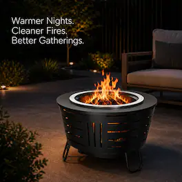Brano - 26 inch Smokeless Fire Pit - Triple Burn Technology, with Support Legs, Ash Pan & Tools for Backyard, Patio, Garden