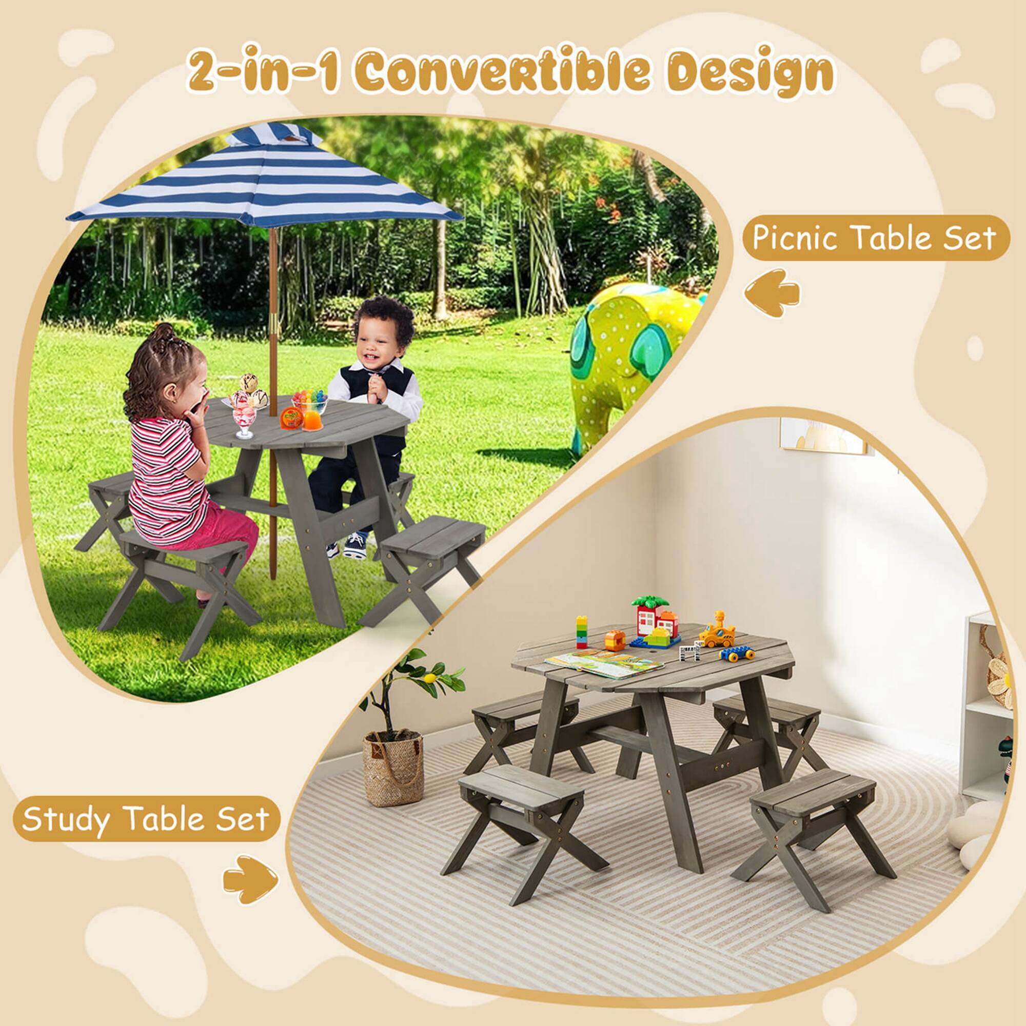 2-in-1 Convertible Design

Picnic Table Set

Study Table Set
