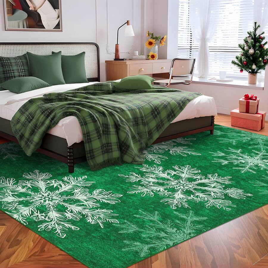 Jojoka 8x10ft Christmas Snowflakes Printed Area Rug Washable Non Slip ...