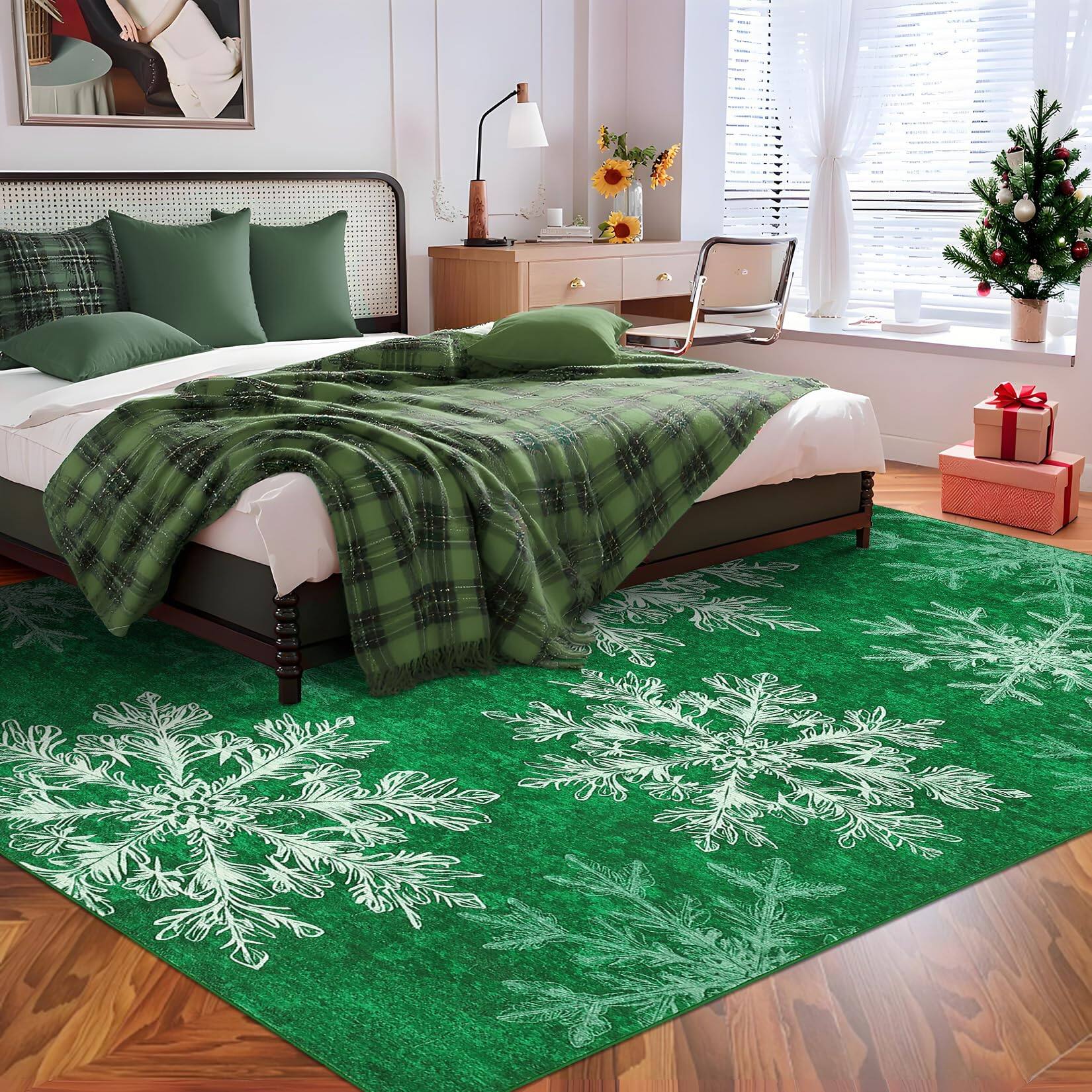 Jojoka 8x10ft Christmas Snowflakes Printed Area Rug Washable Non Slip ...