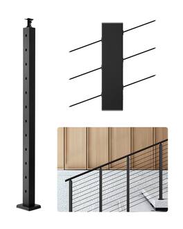 VEVOR - Cable Railing Post, 42x1x2 Inch Stair Railing Post, with Pre-Drilled 30° Angled Holes, Stainless Steel Cable Rail Post - Black