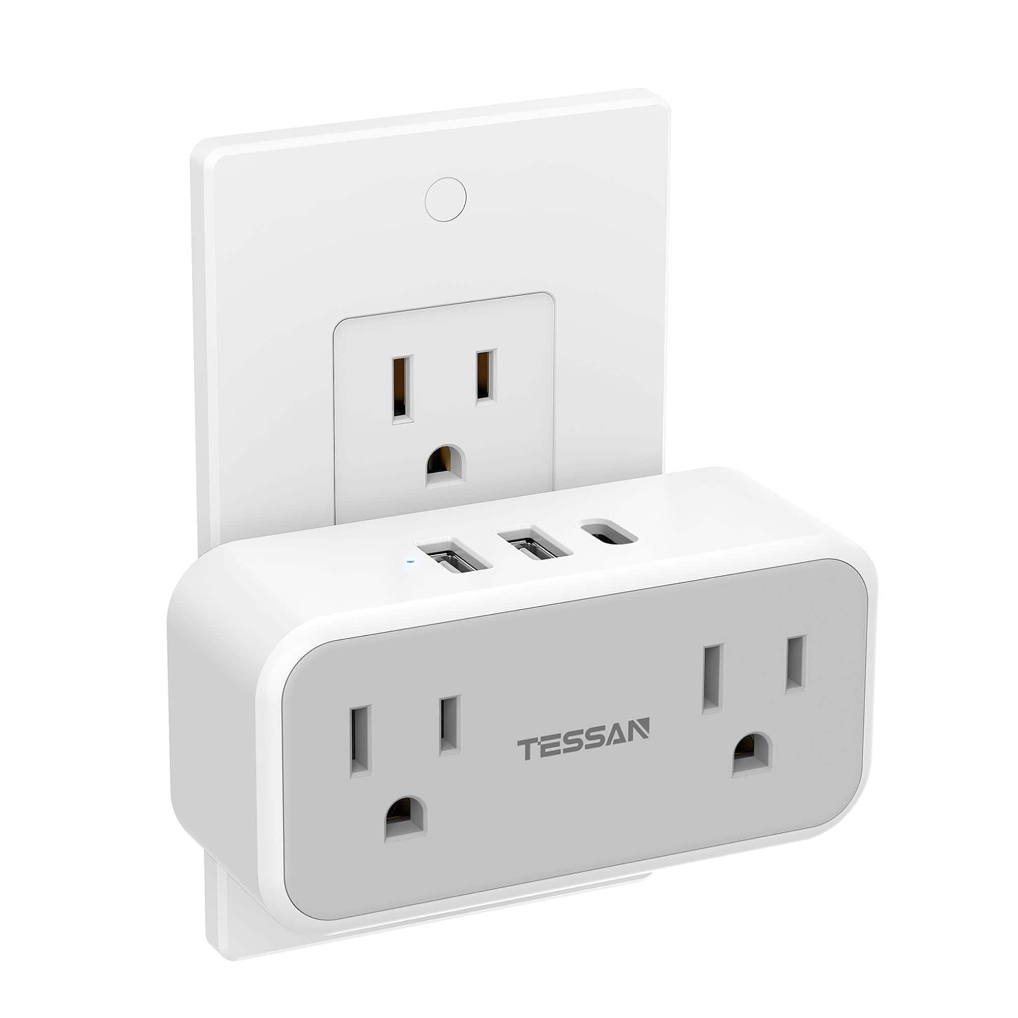 TESSAN - Dual Socket Extender, 2 AC Outlets 3 USB Wall Charger (1 USB C), Gray - Gray, White price history on PriceWatchPro