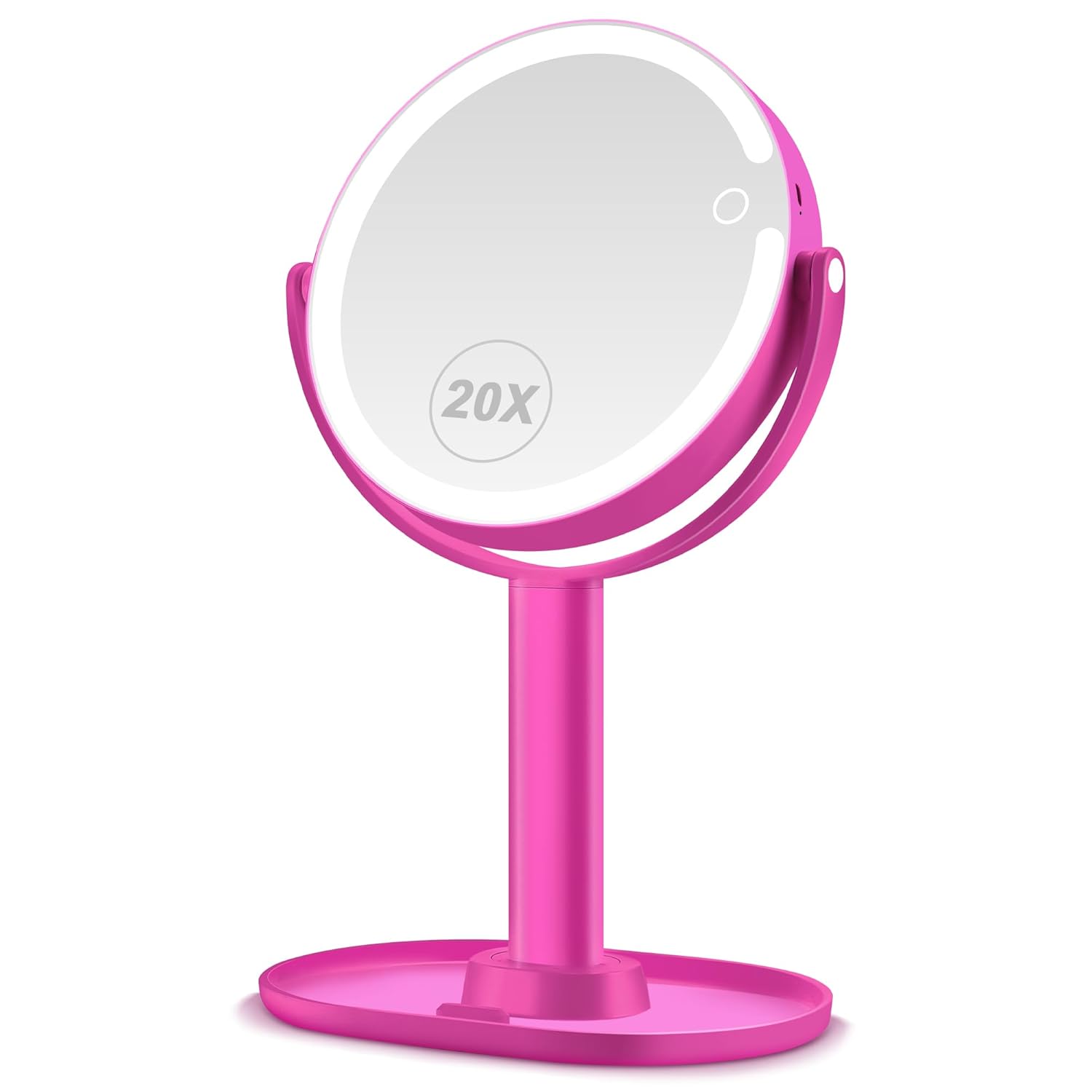 Stamp n Camp - Lighted Makeup Mirror, 20X Magnifying Mirror with Light and Adjustable Brightness, Vanity Mirror with 3 Color Light - Hot Pink