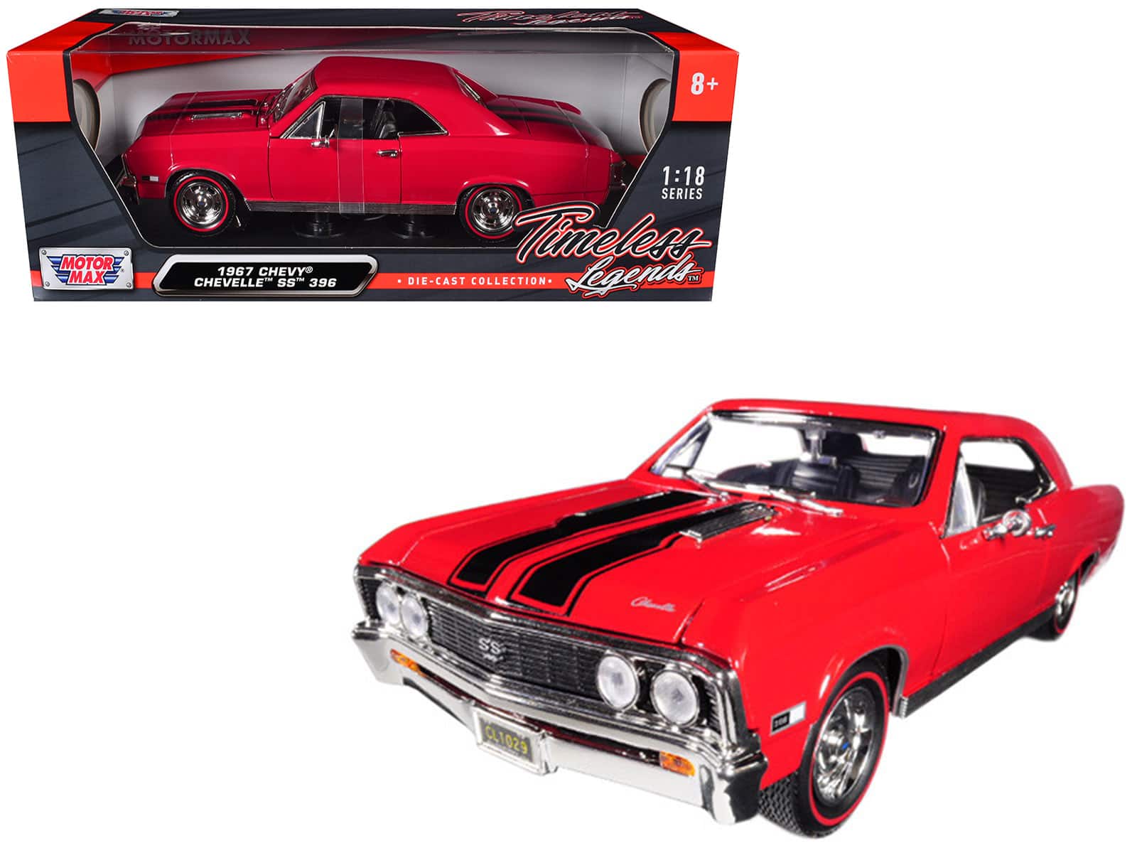 1967 Chevrolet Chevelle SS 396 Red with Black Stripes 1/18 Diecast Model Car by Motormax price history on PriceWatchPro