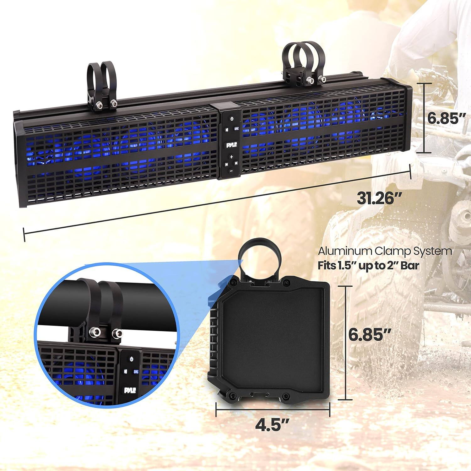 - 6.85" PLE
- 31.26" Aluminum Clamp System
- Fits 1.5" up to 2" Bar
- 6.85" PPLE
- 4.5"