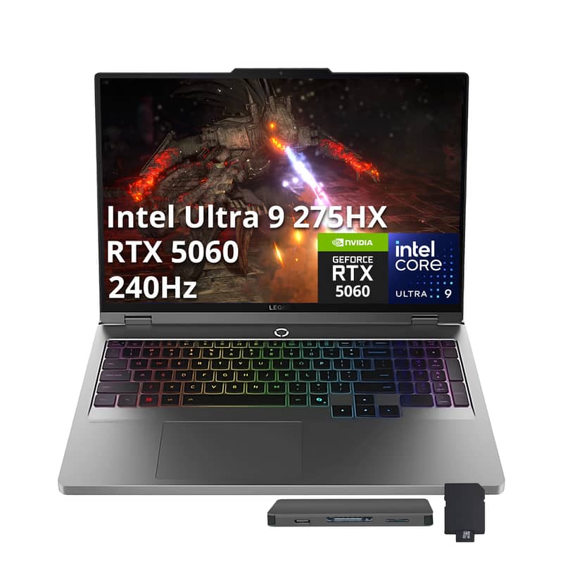 Lenovo - Legion 5 16" WQXGA Gaming Laptop,Ultra 9 275HX,GeForce RTX 5060,32GB DDR5,1TB SSD+160GB Dock Set,Win 11 - Gray