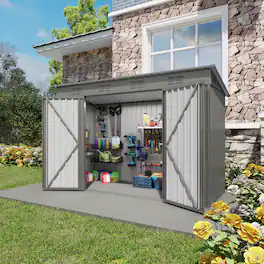 Loheer - 4x9 Metal Storage Shed with Sloping Roof and Swing Doors Gray