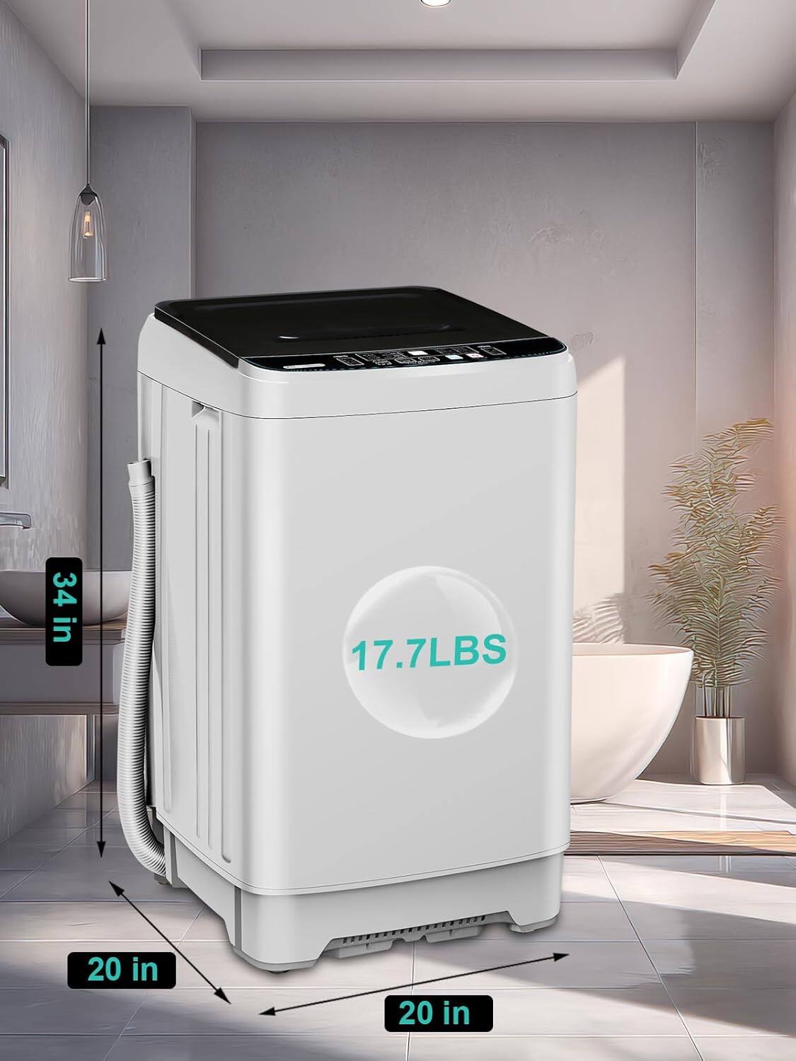 Back. Chery Life - 17.7 lbs Small Compact Portable 10 Wash Program & 8 Water Level Compact Washer with LED Display Ideal for Apartments - White.
